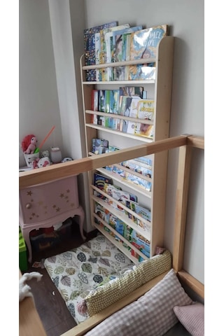 Montessori Kitaplık Geniş Model Yuvarlak Çıtalı 5 Katlı