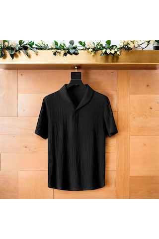 Unisex Kadın/erkek Özel Bürümcük Krinkıl Kumaş Yazlık Likralı Kısa Kol Tişört Eşofman Elbise Takım Siyah - Siyah