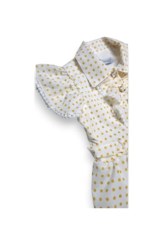 Çantalı Puantiyeli Kız Çocuk Elbise Sarı