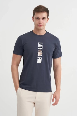 Cazador Slim Fit Bisiklet Yaka Pamuklu Baskılı Tişört Antrasit
