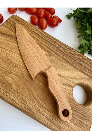 Ahşap Güvenli Çocuk Kesme Tahtası Ve Tekli Bıçak Seti Ahşap