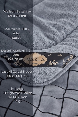 Line Baklava Desen Çift Kişilik Uyku Seti - Gri - 195x215