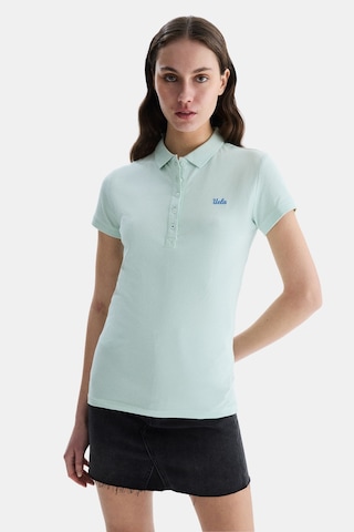 Ucla Shaver Mavi Polo Yaka Nakışlı Standard Fit Kadın Tshirt Mavi