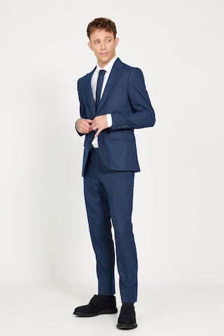 AC&Co / Altınyıldız Classics Erkek Lacivert Ekstra Slim Fit Dar Kesim Kırlangıç Yaka Çizgili Takım Elbise Lacivert