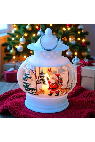 Vıp Oval Beyaz Noel Baba Yılbaşı Feneri Gün Işığı Led Işıklı Fener Yılbaşı Hediyeleri 14x8x4 Cm