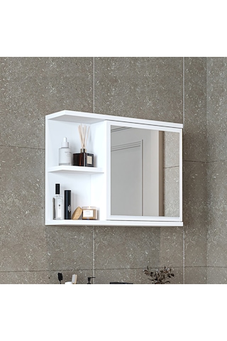 Kulpsuz Tek Kapaklı Mat Suntalam 60 Cm Aynalı Banyo Üst Dolap Byz Mat Beyaz