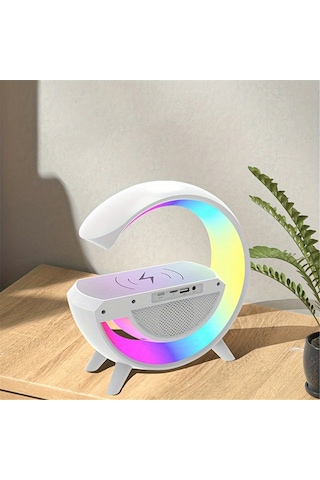 Shineyee "15w Kablosuz Şarjlı Bluetooth Hoparlörlü Led Masa Lambası - 13 Renkli Ortam Işığı Ve Alarm Fonksiyonu"