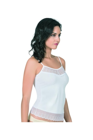 Kompedan Dantel Robalı İnce Askılı Pamuklu Modal Atlet Beyaz 25510 Beyaz
