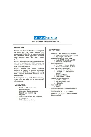 Ble113-A-V1 Bluegıga Ble 4.0 Low Power Bluetooth Modülü