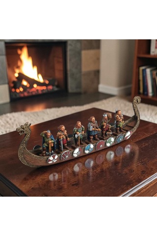 Wıse Viking Savaş Gemisi Dekoratif Obje Poliresin Tarihi Gemi Modeli 43 Cm .