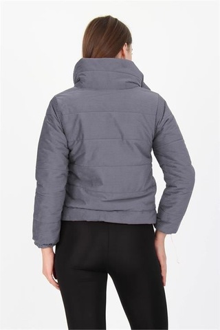 Dip Moda Kadın Yüksek Yaka Cepli Kışlık Kadife Mont Dpnb7154 Gri