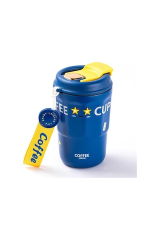 Tantitoni Okadı Pratik Mavi Paslanmaz Çelik Termos Bardak 380ml Beyaz