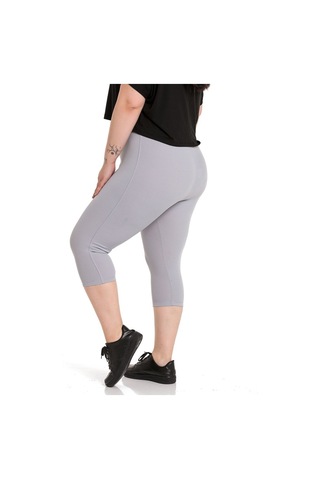 Büyük Beden Fitilli Karyoka Dikişli Diz Altı Gri Bayan Tayt