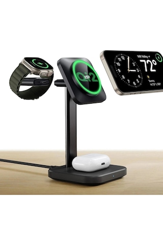 Halolock Qi2 3 In 1 iPhone + Apple AirPods Uyumlu Watch Magsafe Şarj Standı Siyah Mfm Lisans