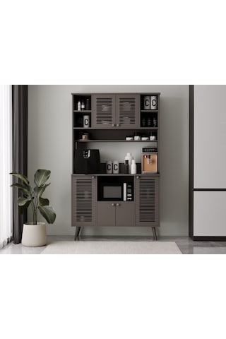 Kahve Köşesi 120 Cm %100 Mdf Panjur Kapak Çok Amaçlı Dolap Gri
