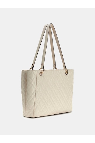 Guess Isemay Logo Patent Shopper Kadın Omuz Çantası Hwgg9628250 Ekru