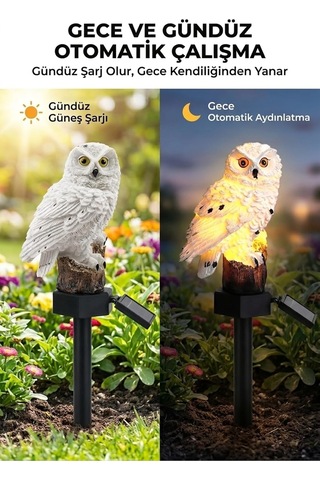 Solar Işıklı Baykuş Bahçe Lambası Güneş Enerjili Led Bahçe Aydınlatma Suya Dayanıklı 42 Cm Diğer