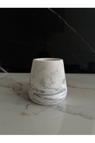 Beton Kalemlik Dekoratif Aksesuar El Yapımı Diş Fırçalık Minik Vazo Beyaz-siyah