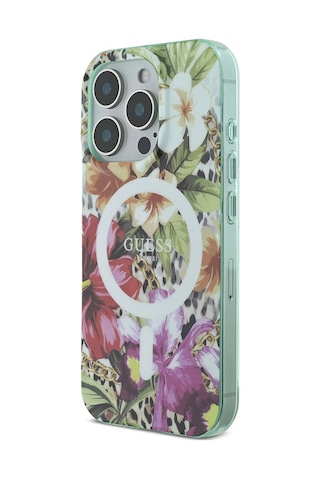 Apple iPhone 16 Pro Max Uyumlu Kılıf Guess Lisanslı Magsafe Özellik Iml Baskılı Jungle Ring Yeşil