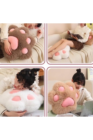 Lemestar Kedi Ayakşığı Desenli Yumuşak Plüsh Bel Yastığı - Ofis, Araba, Koltuk Desteği Ve Dekor Koyu Kahverengi, 45 Cm Koyu Kahverengi