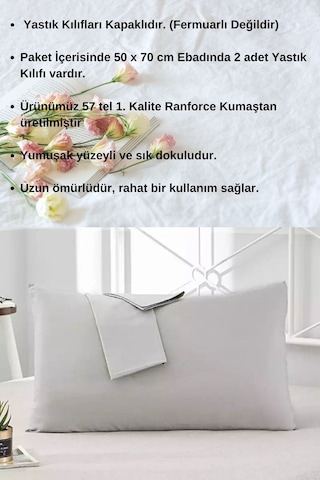 Gri Renkli Pamuklu Ranforce Kumaştan Yastık Kılıfı 2 Adet