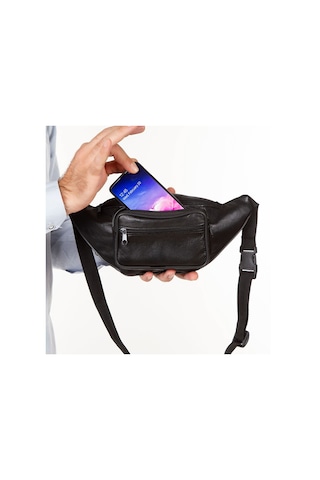 Lederax %100 Hakiki Deri Freebag Bel Çantası Siyah 001