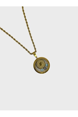 Arnes Jewelry Çelik Çeyrek Altın Takılabilir Nazar Boncuklu Kolye Ar605nes Gold