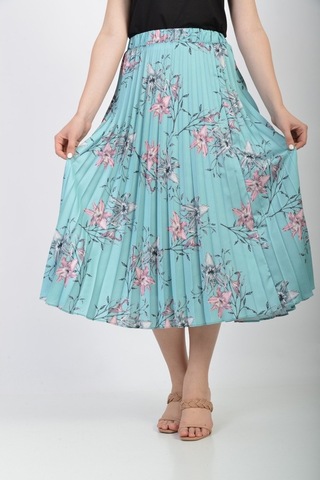 Soralline Bayan Plisoley Etek 781 Saten Empirme Mint Yeşili Mint Yeşili