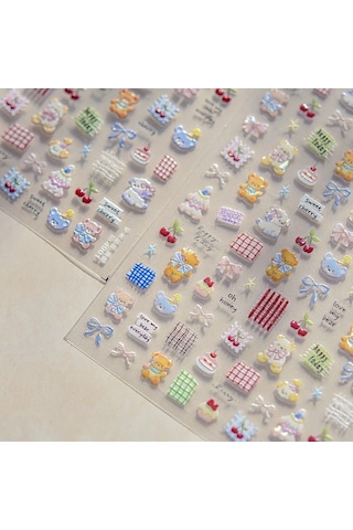 Flybuy Sevimli Ayı Köpek Hayvan Desenli Kek Tatlı Kiraz Yıldız Sticker To4351