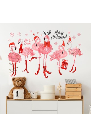 Noel Flamingo Yaratıcı Duvar Etiketi Kızlar Yatak Odası Oturma Odası Ofis Duvar Dekor Yapışması Ve Soyulması Kolay Çok Renkli