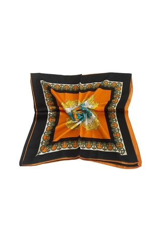 Tikitonki Çiçek Desenli Oranj Saten Eşarp - 90x90 Oranj Oranj