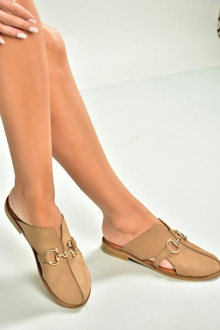 Fox Shoes U944150403 Vizon Hakiki Deri Önü Kapalı Kadın Terlik Vizon-hakiki Deri