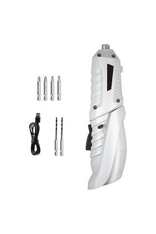 Moveevo 3.6v Usb Şarjlı Elektrikli Tornavida Seti - 3.5nm Tork, Led Işık, Düz-kısa Mod Değişimi, Beyaz 6 Parça Kutulu Vidalama Aleti