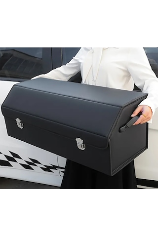 Otomobil Bagaj Organizeri Siyah Deri Bagaj Kutu Çanta Büyük Boy Siyah