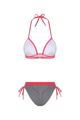 Bonesta Lanao Üçgen Neon Pembe Çizgili Bikini Takımı Pembe