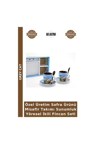 Özel Üretim Sofra Ürünü Misafir Takımı Sunumluk Yöresel İkili Fincan Seti Çok Renkli