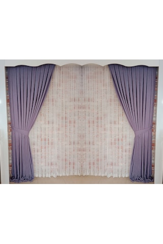 Lila Renk Fon Kadife Perde Çift Kanat 1/3 Sık Pileli Dikim V-30 Lila