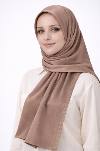 Mim Eşarp Mısırlı Eşarpları Taşlı Jan Jan Abiye Şal 75x190 Cm Kahverengi
