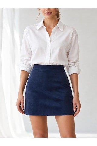Nealirsanall.com Kadın Yüksek Bel Slim Fit Süet Mini Etek Lacivert Nealirsanall.com Kadın Yüksek Bel Slim Fit Süet Mini Etek Lacivert
