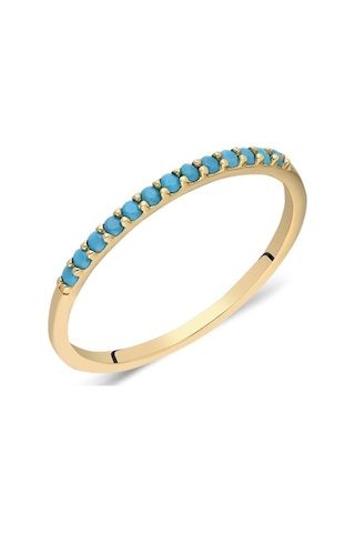 Firuze Taşlı 14 Ayar Altın Yüzük-Yarım Tur Pırlanta Montörü Alyan