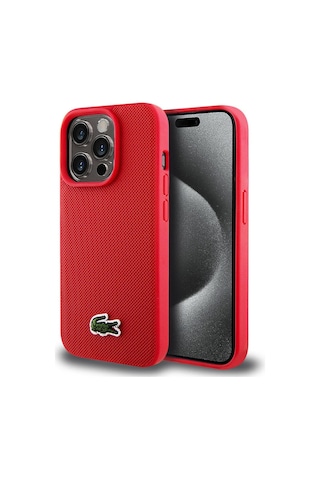 Apple Uyumlu iPhone 15 Pro Kılıf Lacoste Lisanslı Pu Pike Desenli İkonik Timsah Dokuma Logolu Kapak