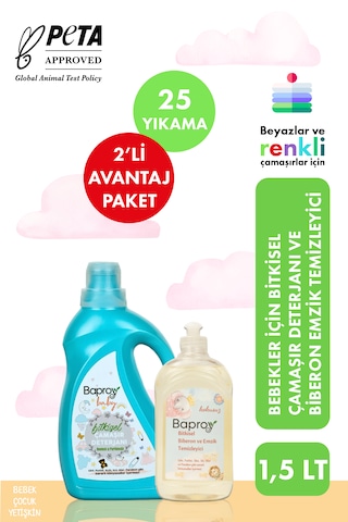 Baproy %100 Doğal Bebekler Için Bitkisel Çamaşır Deterjanı 1 Lt Bitkisel Biberon Emzik Temizleyici 500 Ml