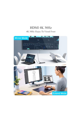 Lemorele Tc44 6 İn 1 Usb Type-c Hub Çoklayıcı, 4k 60hz Hdmı, Gigabit Ethernet, 100w Pd Şarj 2x Usb Çoğaltıcı