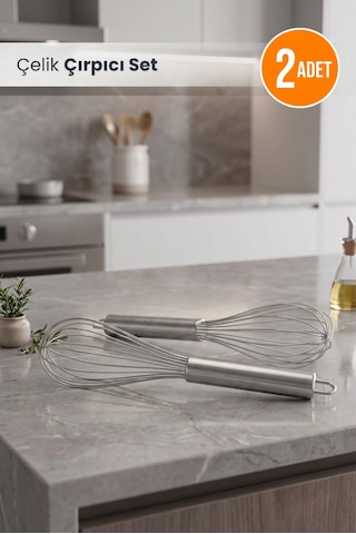 2'li Çelik Lüx Çırpıcı Set 25 Cm Krom