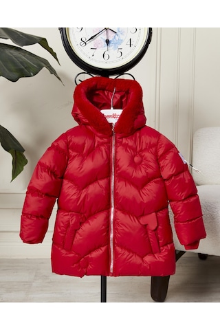 Benitto Kids Kız Bebek Kapüşonlu Fermuarlı Şişme Mont 51351 Kırmızı