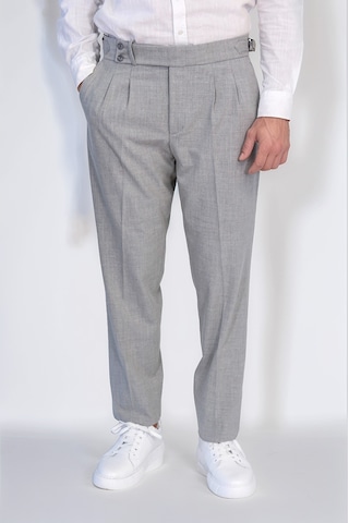 Gri Çift Pileli Tokalı Yüksek Bel Slim Fit Pantolon Wessi Gri