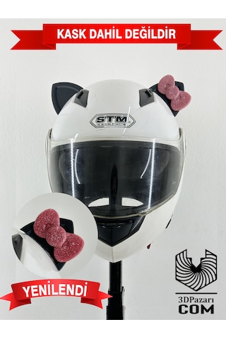 Motor & Motosiklet Pembe Fiyonklu Siyah Kedi Kulak Kask Dış Aksesuarı Diğer