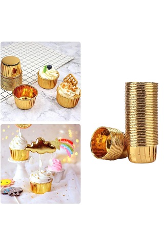 Suntek 50 Parça Cupcake Gömlekleri Muffin Vaka Sarıcı Altın