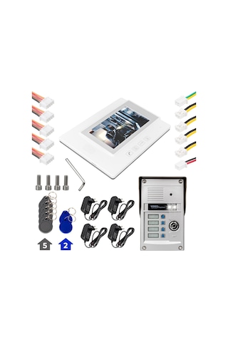 Powermaster Görüntülü Kapı Zili Intercom 4 Dairelik Diafon Kablosuz Gece Görüşlü Şifreli Çipli Kapı Zili Dört Daire