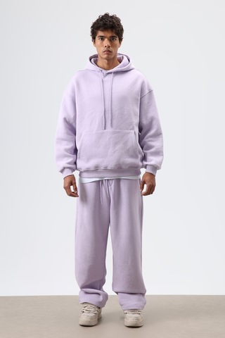 Vamos Basic Oversize Yıkamalı Hoodie Lila